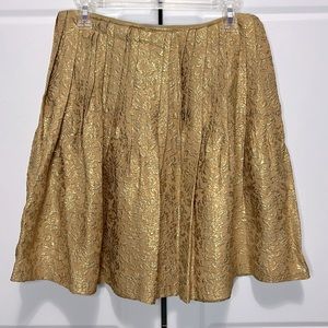 Vera Wang Gold Floral Pleated Skirt Sz 4 Metallic Silk Blend Lavender Label